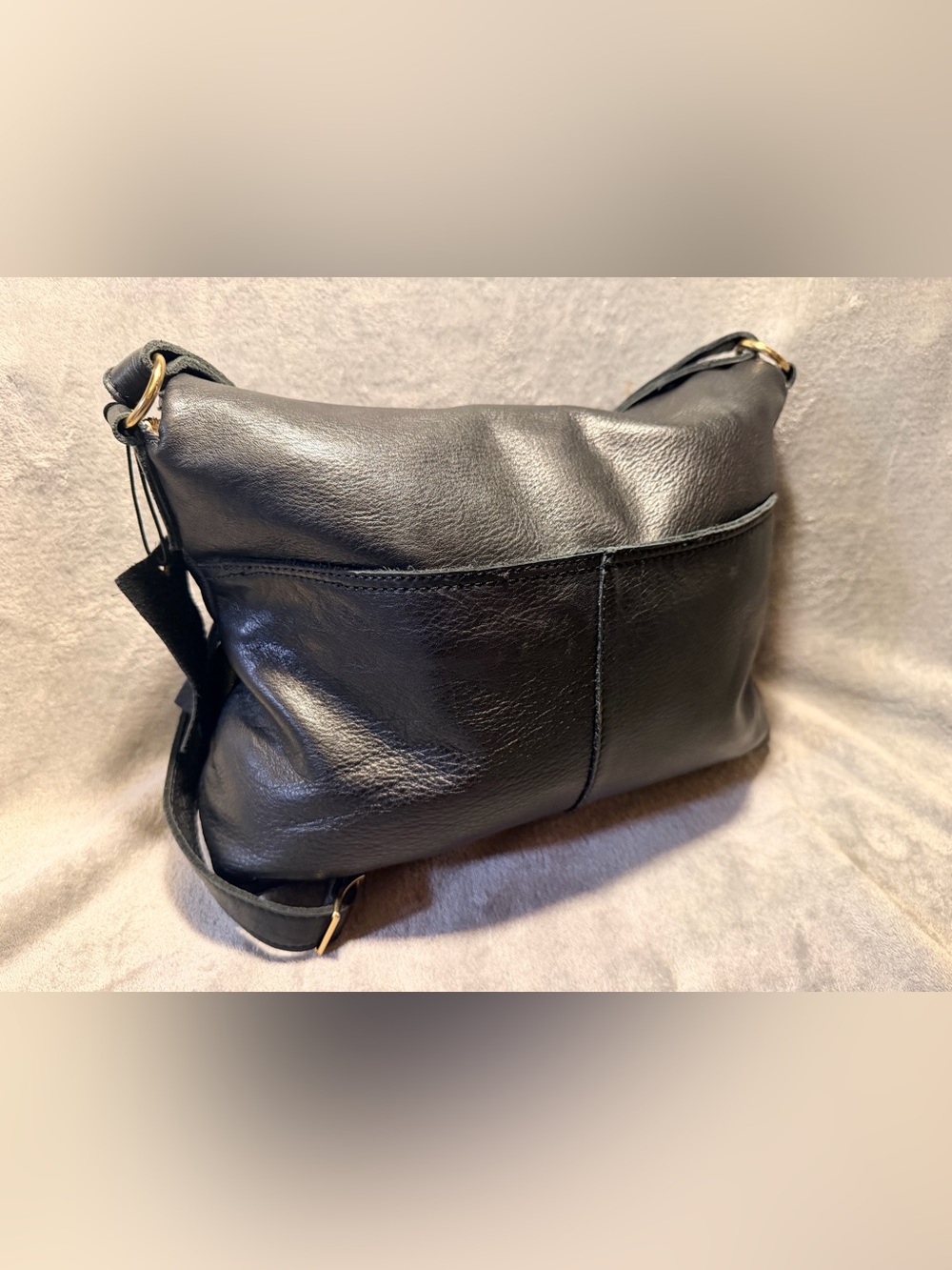 Margot Double Zip Black Supple Leather Crossbody w/ Brass Hardware - Picture 6 of 9